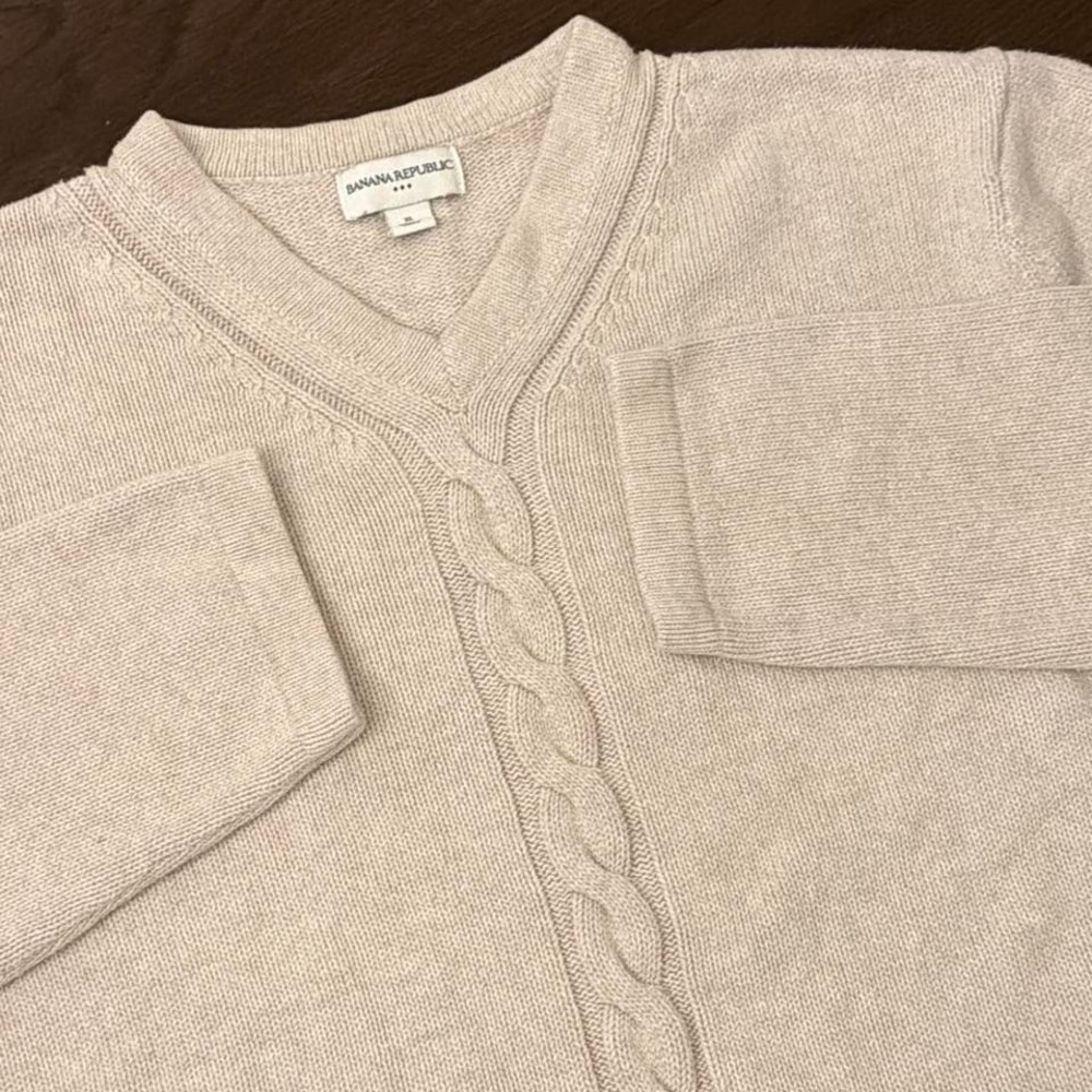 Y2K Vintage Banana Republic V-Neck 3D Cable Knit Sweater | Beige |‎ XL